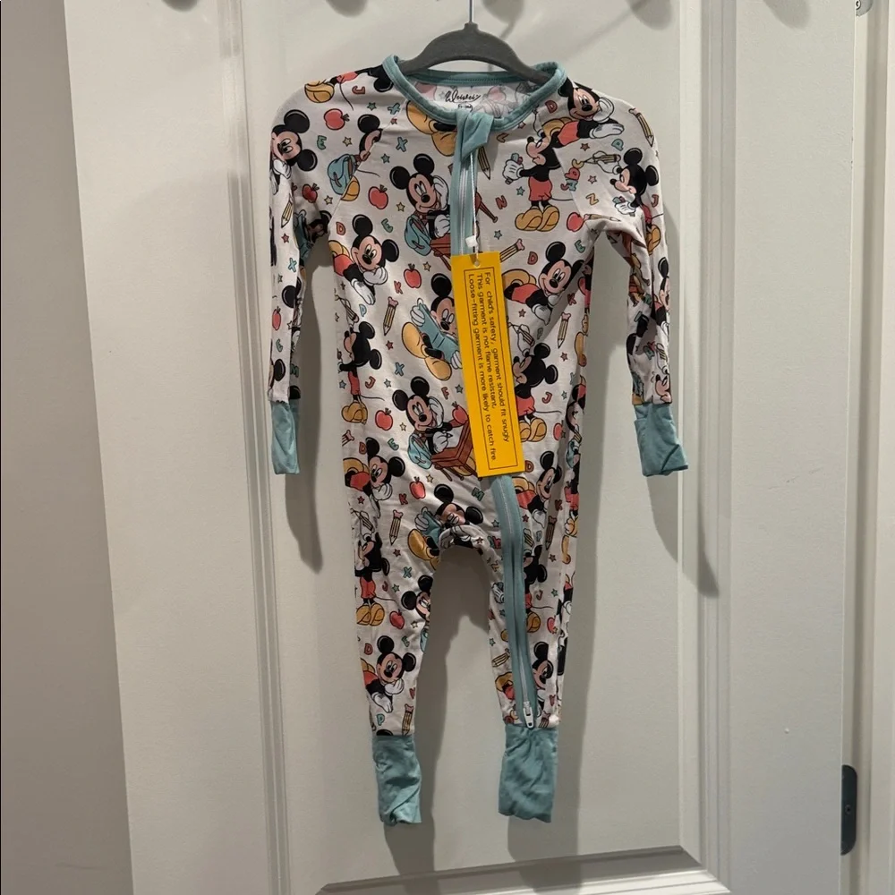 Mickey at school Bamboo Kids One Piece Footie NWT size 6-12 months